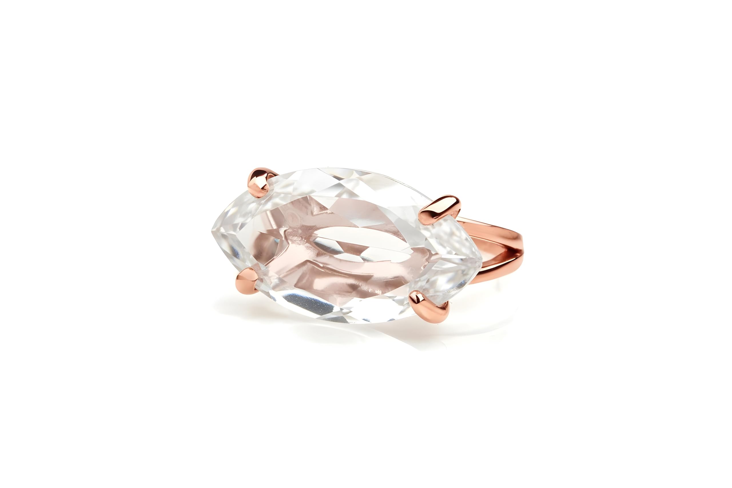 Anillos de Marquesa para Mujeres - Anillo de Cuarzo Claro Lleno de Oro 14k - Anillo de Boda de Oro Amarillo Anillo de Declaración Anillo de Compromiso - con Caja de Regalo