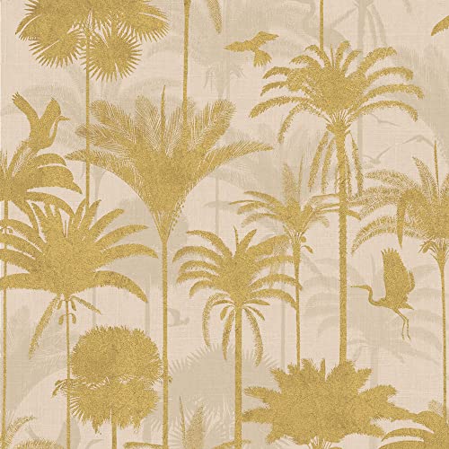 Tempaper Metallic Gold Royal Palm Removable Peel and Stick Floral Wallpaper, 20.5 in X 16.5 ft, Made in The USA