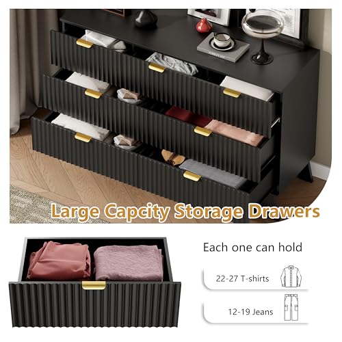 Image of Wodeer 7 Drawer Fluted Dresser for Bedroom, Mid Century Modern Dresser with 7 Drawers, Dressers & Chests of Drawers with Metal Handle, TV Stand & Storage Organizer for Entryway, Hallway, Black