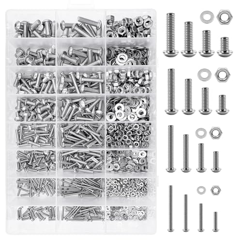 Mywish TZ00005 1290 Pieces M2 M3 M4 M5 Screw Nuts And Bolts Assortment Kit, Metric Screws 304 Stainless Steel Button Head Socket Cap Metric Screw Assortment thumb #1