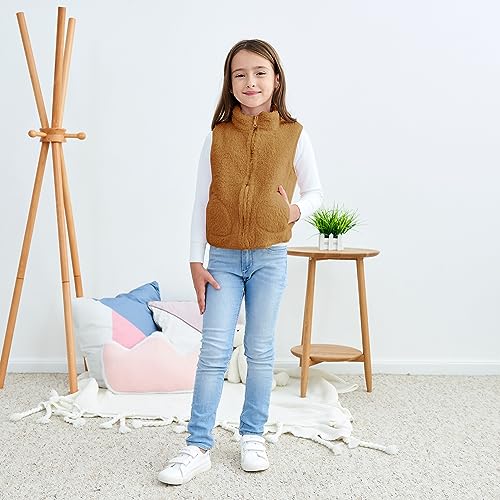Image of JESKIDS Girls' Boys Sherpa Fleece Vest Outwear Lightweight Solid Color Cute Jacket with Pockets 2-11 Years