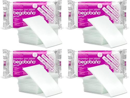 Jalsosa - Begobaño Éponge Savonneuse Jetable Sans Rinçage, Éponge de Bain Jetable avec Gel Dermatologique et Hypoallergénique, Lot de 40 Unités