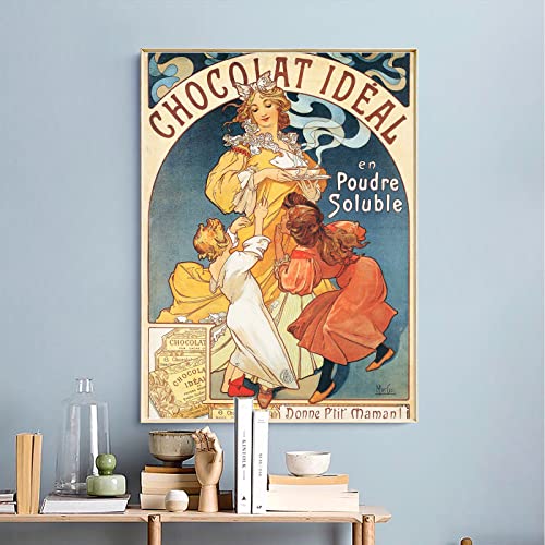 Kway Alphonse Mucha Art Print - Chocolat Ideal Poster - Vintage Advertising Canvas Wall Art Nouveau Poster Modern Home Decor For Living Room Bedroom Unframed (12X18In/30X45Cm) #TOP3