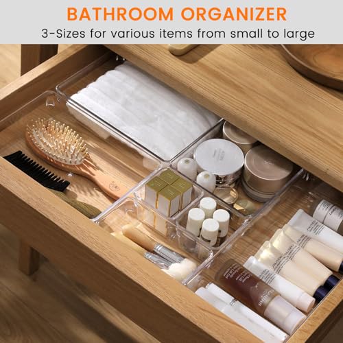 Image of Criusia 8 Pack Drawer Organizer for Kitchen Gadgets, Large Clear Plastic Drawer Divider for Kitchen Accessories, Bathroom Organizers and Storage, Home Essentials for Makeup and Vanity Accessories