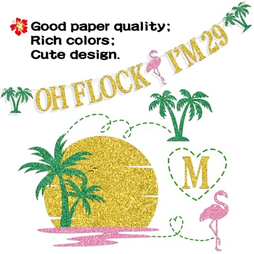 Image of Oh Flock I'm 29 Banner, Glitter Happy 29th Birthday Anniversary Party Decorations, Pineapple Party Decor, Hawaiian Luau Tropical Aloha 29 Theme Party Photo Props