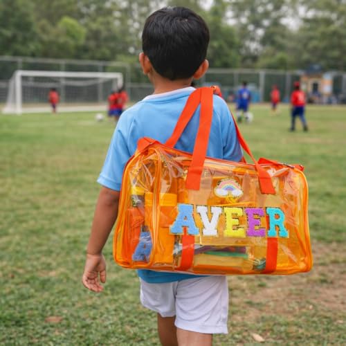 Image of AICA Personalized Name Embroidered Letters & Patch Duffle Bag for Kids Boys & Girls Age 1-18 Years Age Group (Orange) | Gift for Boys Girls Kids