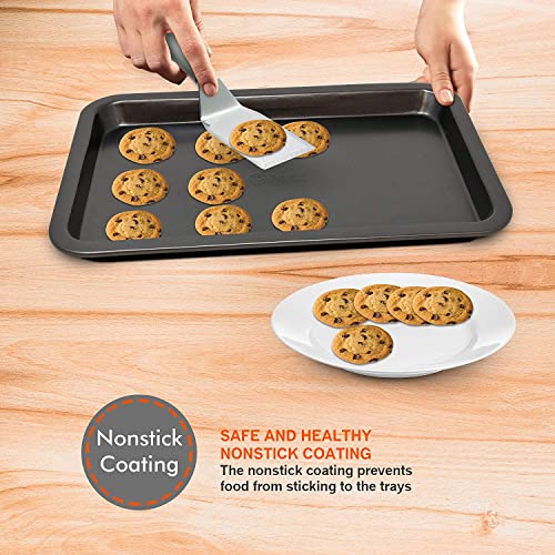 Baking Pan 8 Piece Set Nonstick Carbon Steel Gray Oven Safe Bakeware Kitchen Set, Cookie Sheet, 2 Round Cake Pans, Square Pan, Loaf Pan, Deep Dish Pan, Pizza Crisper, & 12 Cup Muffin Pan By Perlli #TOP4