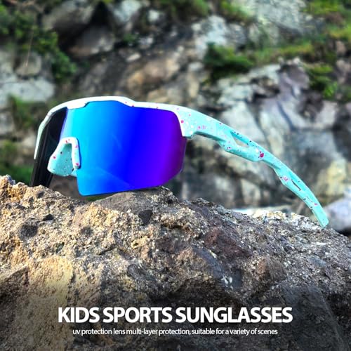 Image of Youth Baseball Sunglasses for Boys Girls Softball Cycling Sports Sunglasses Kids Lightweight UV Protection
