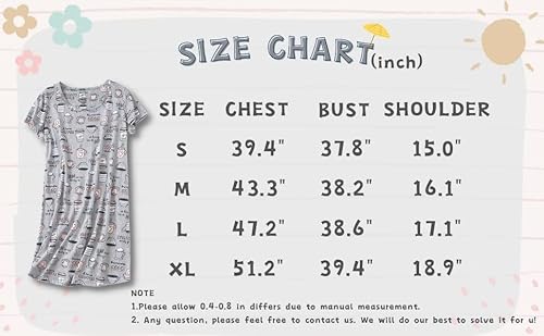 Quch Nightgowns For Women Cotton Womens Nightgown Short Sleeves Sleep Shirts Women's Sleepwear Print Pajama Night Shirts Gray Cup Xl #TOP7