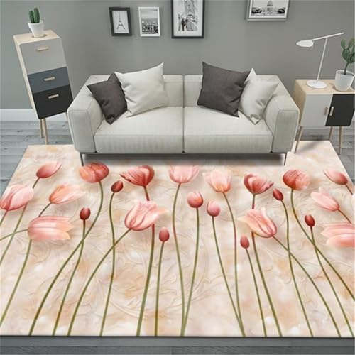 Tapis protection sol anti-dérapant rose 80x150cm floral