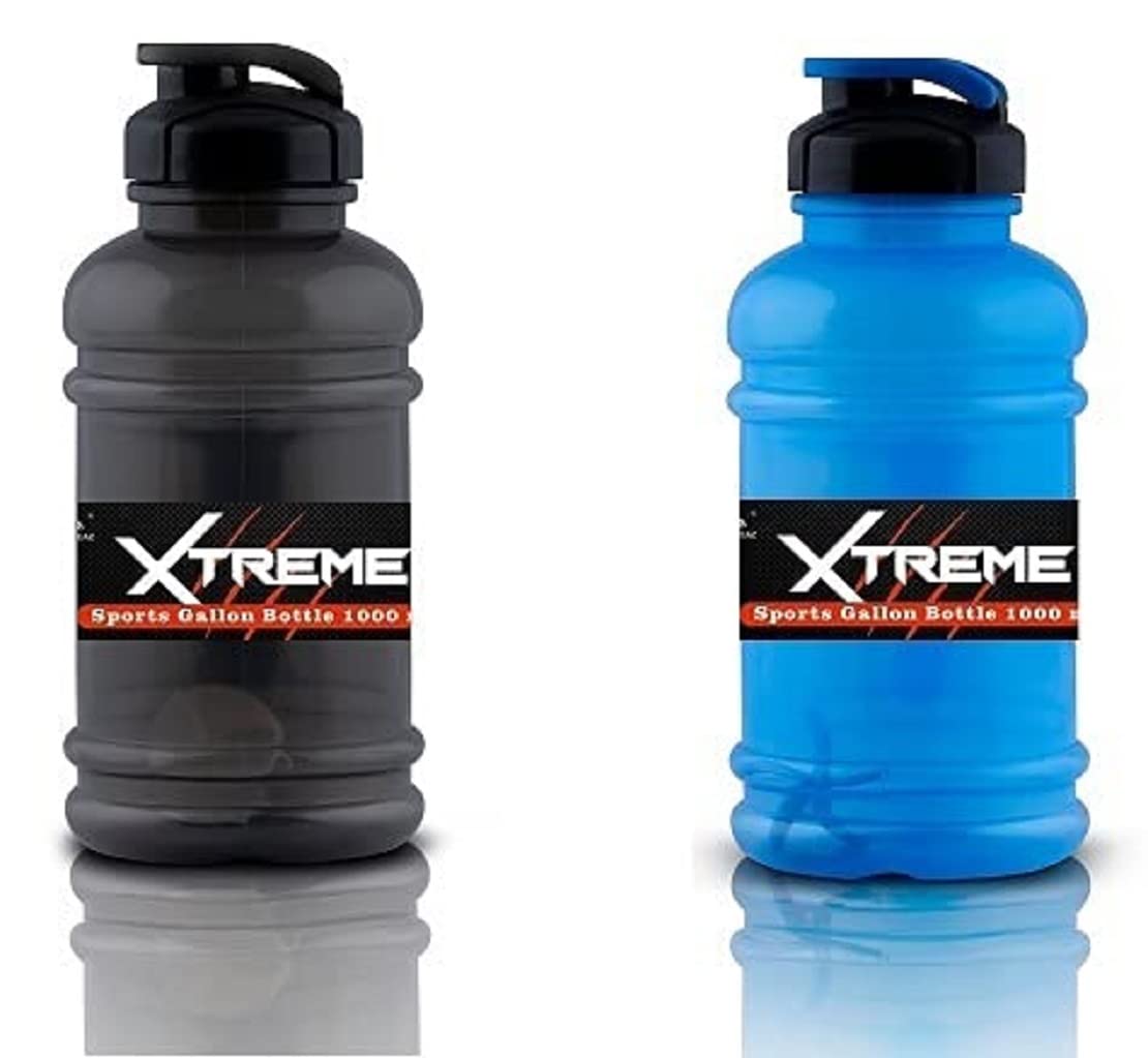 DOVEAZ® Sports Water Bottles for Office use/Protein Shaker Bottle/Gallon Water Bottle (1 LTR) with Mixer Ball (BPA-Free, Unbreakable, Freezer Safe) Pack of 2 Pieces (Black and Blue) (B099QQ2Q5W) Amazon Price History, Amazon Price Tracker