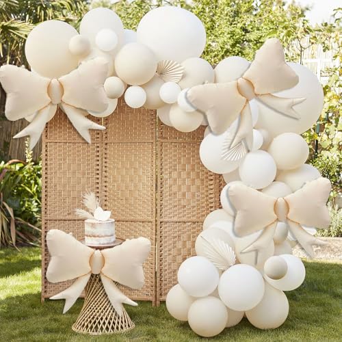 Image of 4 Pcs Large Bow Balloons, Cream White Bow Balloon Coquette Balloons for Cream White Bow Party Decorations Coquette Birthday Decorations
