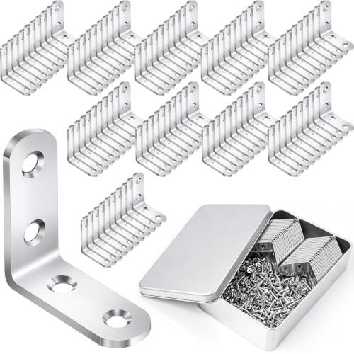Image of 100PCS L Bracket Corner Brace, Stainless Steel L Brackets for Wood Shelves