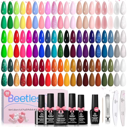 Beetles Gel Nail Polish Set - Style Manifesto 60 Colors Spring Uv Gel Polish Kit Jelly Pink Glitter Nude White Red Blue Green Base Glossy Matte Top Coat Summer Gift for Her Women