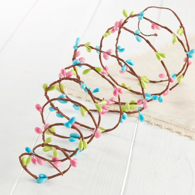 Guirnalda de cuerda de bayas artificiales de color rosa, verde y aguamarina, paquete de 3 bayas rústicas, decoración de casa de campo para arreglos