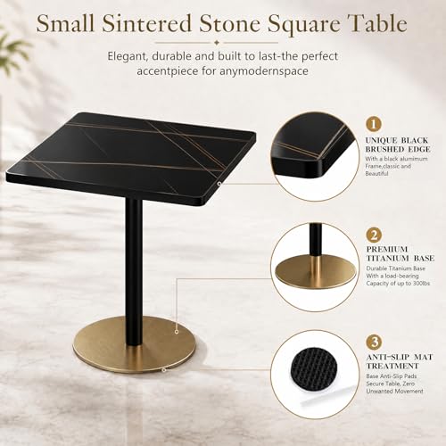 Image of Square Dining Table,31.5''Small Modern Square Dining Table,Sintered Stone Tulip Tables for 2-4 with Aluminum Alloy Edge&Black Metal Base,Bistro Tables for Restaurants /Small Spaces /Marble Black Gold