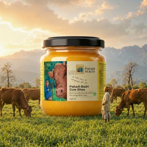 Image of My Pahadi Dukan A2 Badri Cow Ghee 250ml, Traditional Himalayan Bilona Desi Ghee, Free-Range Uttarakhand Pahadi Cows, No Additives, Pure Traditional Ghee, Certified Glyphosate-Free ghee, Glass Bottle