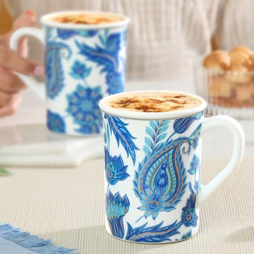 Image of Larah by BOROSIL 350ml x 2pc Opalware New Iris Tea /Coffee Mug Set, Microwave & Dishwasher Safe Embossed Design Crockery Ideal for Daily Use & Gifting