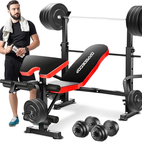 OPPSDECOR 6 in 1 660lbs Weight Bench with Leg Extension and Leg Curl, Foldable Bench Press Set and...
