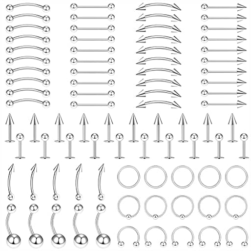 Qzakce Piercings de Banana de Acero Cuerpo Piercing Kit Anillo de Nariz Lengua Labio Tragus Oreja Ceja Pezón Cartílago para Mujer Hombre 85 Piezas | Ya disponible en tu tienda friki favorita! En mundofriki.es!