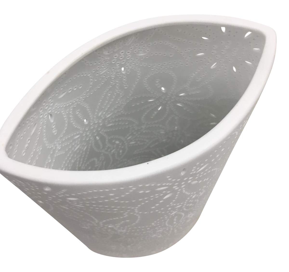 GILDE Tisch Lampe Blumen Design - aus Porzellan weiß mit Loch Muster H 28 cm