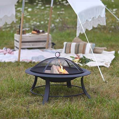 Gardenesque Hoole Collection Steel Fire Pit Bowl with Mesh Lid