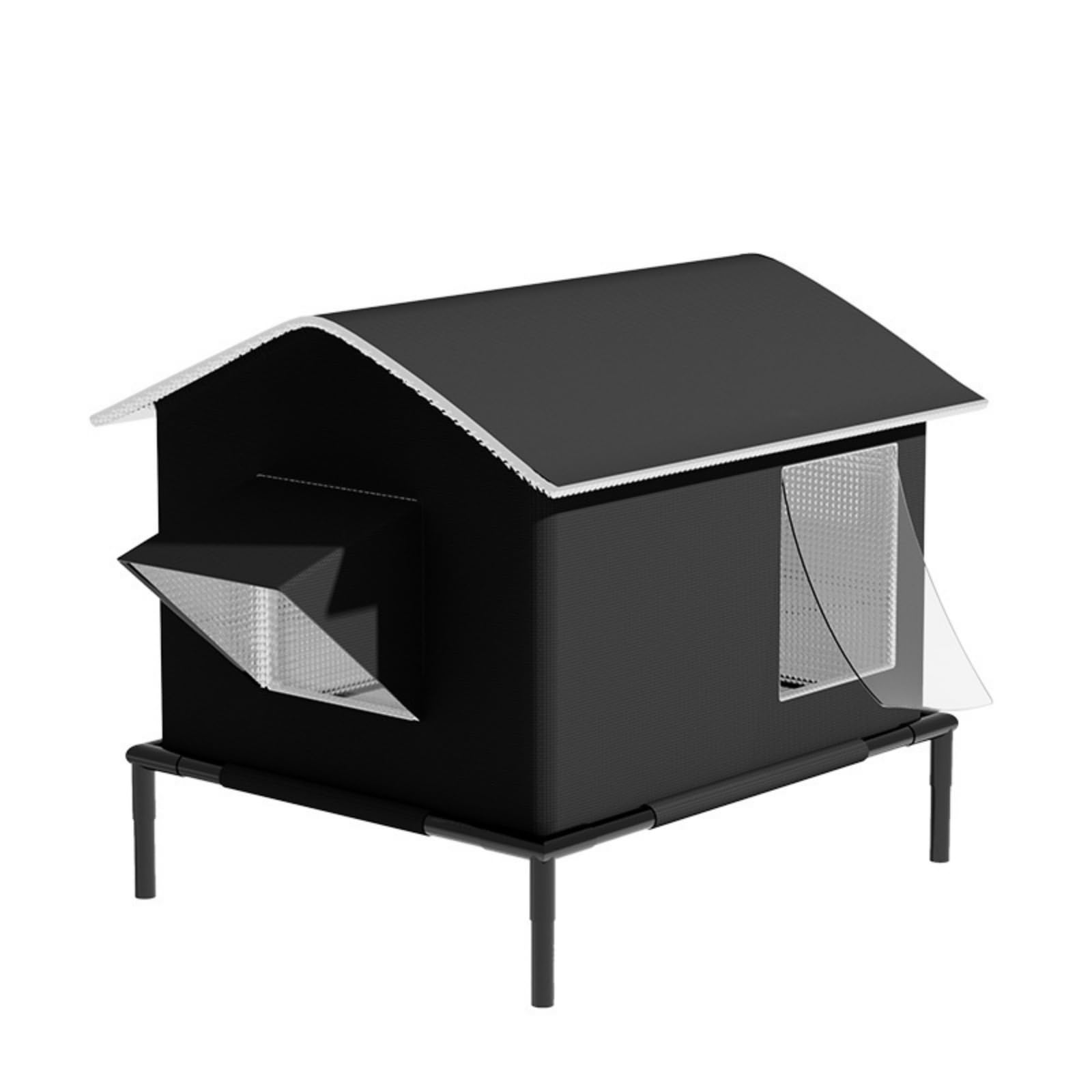 Refugio para Gatos Exterior Casa Refugio Cobertizo Caseta Elevada con Techo a y Cuerpo Cerrado con Ventana Transparente Apto para Jardín Patio Porche Interior