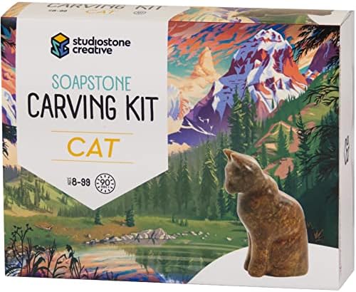 STUDIOSTONE CREATIVE Cat Soapstone Sculpture Stone Carving DIY Arts Crafts Kit Kids Adults