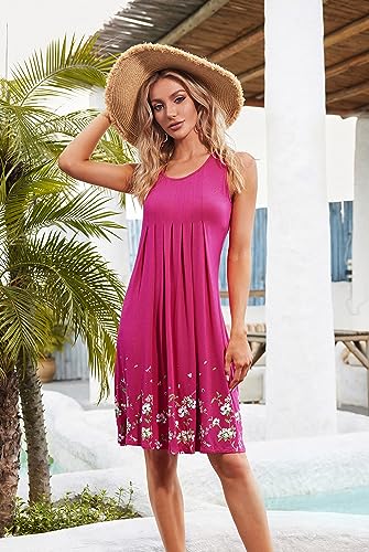 Image of KILIG Women Soft Casual Beach Sundress Floral Pleated Vintage Tank Dress 2026