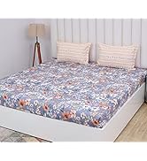 RD TREND Glace Cotton Printed All Over Elastic Fitted Double Bedsheet with 2 Pillow Covers | 210 ...