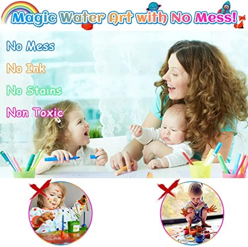 Water Magic Colouring Book - Vaktop 2PCS Water Painting Books for Kids with Water Pens, Reusable Water Colouring Books for Children - Gift for Boy or Girl, Ages 3 Years Plus (Universe & Animals)
