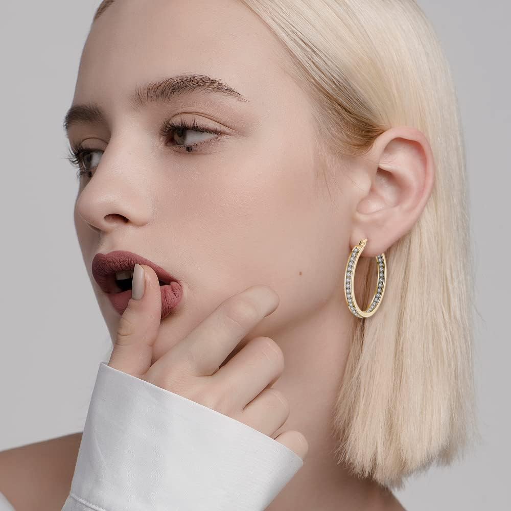 CiNily Stainless Steel Cubic Zirconia Hoop Earrings Silver/Gold Plated Earrings for Sensitive Ears - Image 6