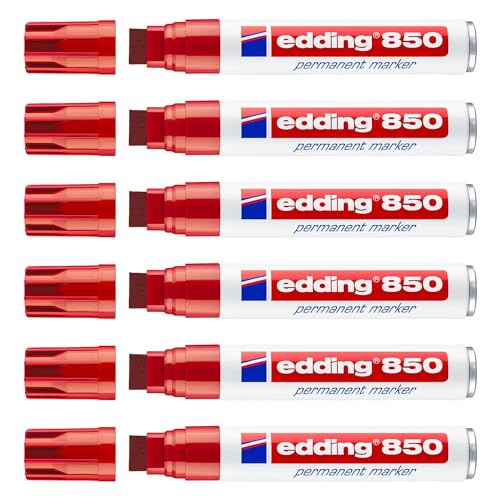 Edding - Lote de 6 rotuladores permanentes 850 (5-15 mm), color rojo