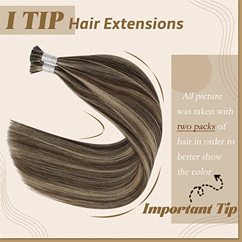 Youngsee I Tip Hair Extensions Real Human Hair Keratin Tip Hair Extensions Human Hair Dark Brown With Blonde Highlights Thick Hair Itip Hair Extensions Human Hair Fusion Extensions 20 Inch 1G/S 50G #TOP1