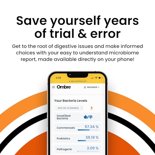 Image of Ombre Gut Health Test Kit - Probiotic Recommender at Home Test for Women & Men - Detailed Custom Gut Microbiome Analysis for Digestive, Immune and Mental Health with Food Suggestions