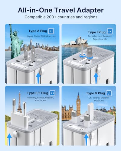 Image of VINTAR 70W GaN Universal Travel Adapter, 5 in 1 with 3 USB-C PD& 1 USB-A QC | International Power Adapter with 70W GaN Fast Charging, All-in-one for EU UK USA AUS, Worldwide Travel Essentials, White