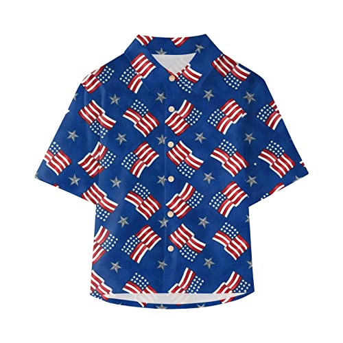 Girls Boys 4th of July T-Shirts Short Sleeve Lapel Kids American Flag Graphic Shirts Patriotic Independence Tee Tops