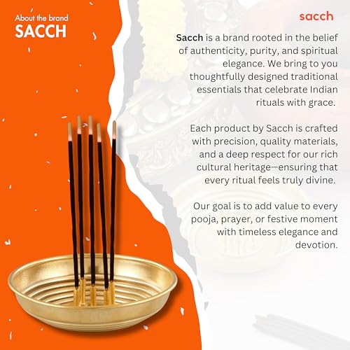 Image of SACCH Pure Brass Agarbatti Stand with 5 Holes Wide Ash Catcher Tray | Mess-Free Incense Holder for Pooja & Gifting