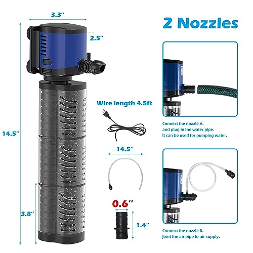 Tararium Fish Tank Filter Powerful 400Gph For 75-200 Gallon Large Aquarium Small Pond Fountain, Wave-Maker Submersible Water Pump Turtle Tank Filter For Saltwater & Freshwater System thumb #3