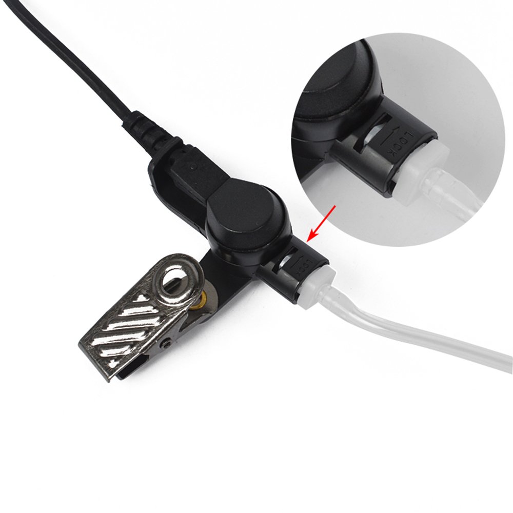 HYS Oreillette Écouteurs Intra-Auriculaires avec Tube Acoustique, 3,5 mm, Transparent, avec Clip de Fixation, Casque de sécurité pour Radio (Noir, écouteurs + 1 tête Champignon Plus Longue)