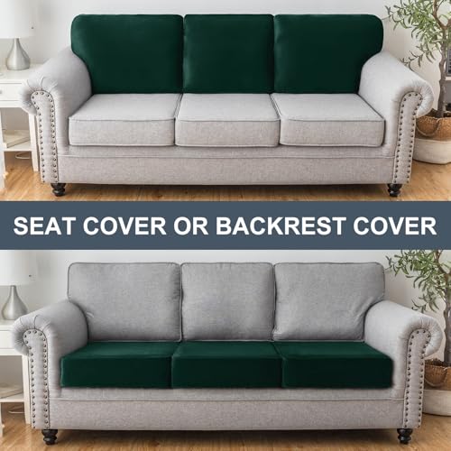 Image of Stretch Silver Fox Velvet Couch Cushion Cover - Soft and Comfortable Fuzzy Slipcover for Chair, Sofa, or Seat Cushion(1 PC for Seat Cushion or Backrest,Christmas Green)