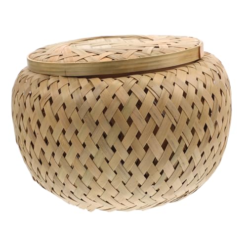 LIGIGWASH Cesta de Almacenamiento de Bambú Doble con Tapa Cesta Tejida Redonda para Frutas Pan y Snacks Multifunción para Cocina y Hogar de Ratán Decorativa