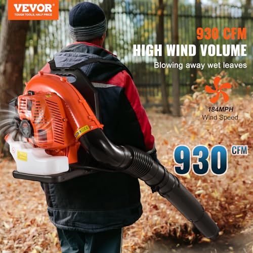 VEVOR 79cc Gas Backpack Leaf Blower, 3L Fuel Tank, 930CFM, 184MPH, Perfect for Lawn Care