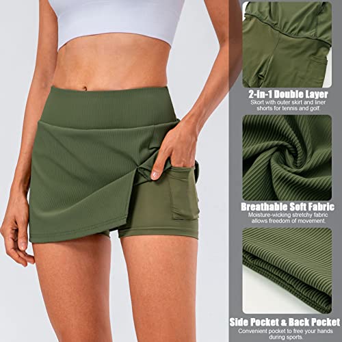 SHUBIAO Shorts-saia de tênis, saias de tênis femininas com bolsos shorts esportivos de golfe 2 em 1