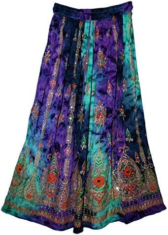 Fashion of IndiaWomen's Long Bohemian Maxi Skirt - Gypsy Hippie Boho Chic Style Dress - Up to 6 Feet Tall Girl - Sky Blue & Navy