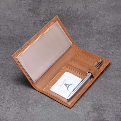 Image of HISCOW Soft Leather Checkbook Cover & Card Holder with Divider - Italian Calfskin (Vintage Brown)