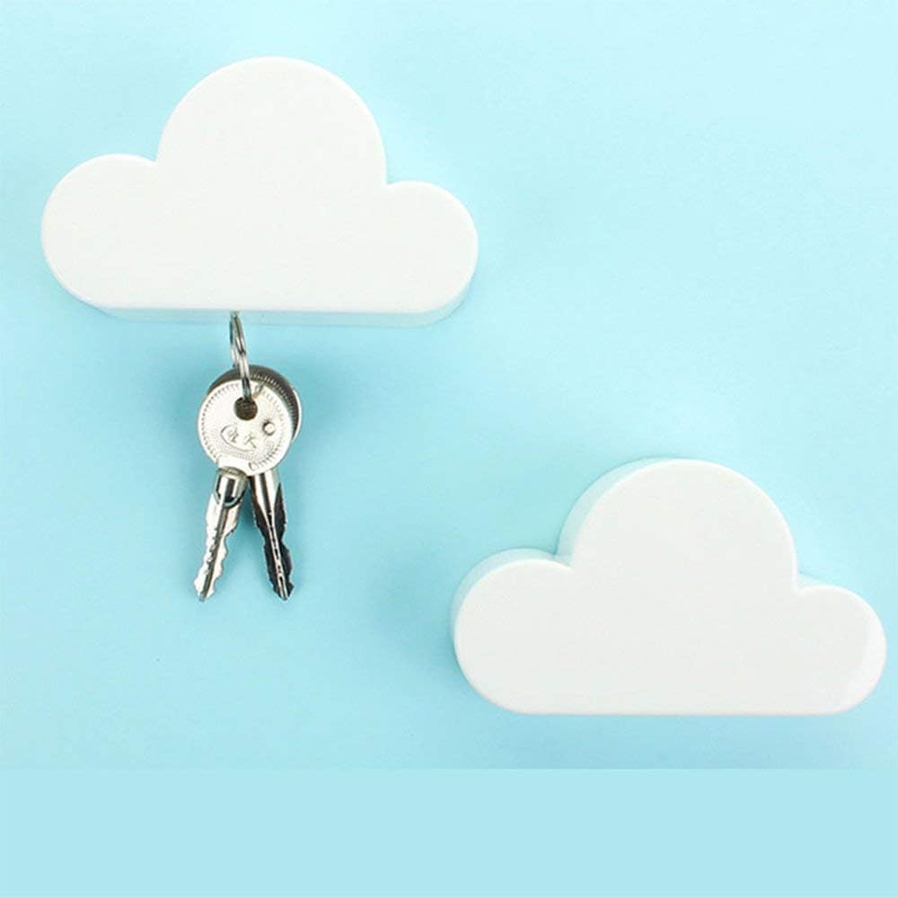 ANZOMEPack of 2 Novelty White Cloud Shapes Magnetic Wall Key Holder Powerful Magnets Keep Key Chains Hanger for Home, Office, and Living Room Decoration