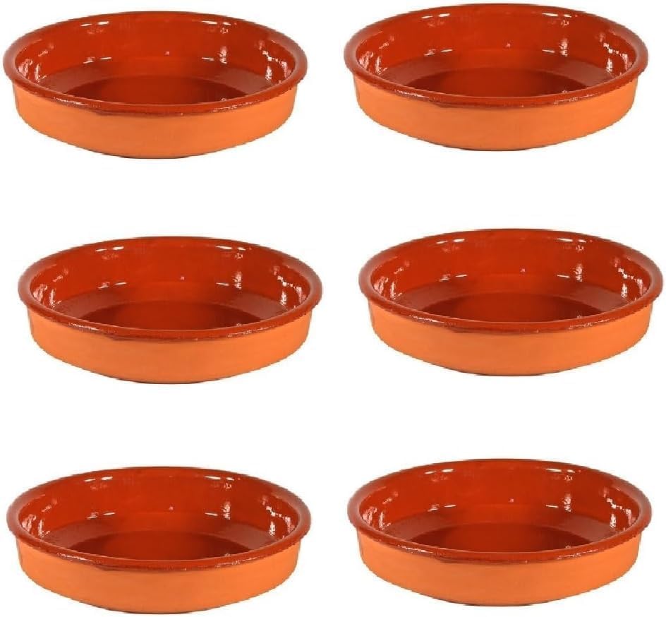 PCMoviles Cazuelas de Barro, Set de 6, 14cm, Terracota, Esmaltadas, Aptas para Horno