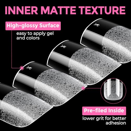 Image of UNA GELLA Sharp Square Nail Tips Short 216pcs Gel Nail Tips Square Straight Pre-Etched Half Matte Full Cover Press on Clear Acrylic Nails for DIY Manicure Nail Extensions Home Salon 12 Sizes