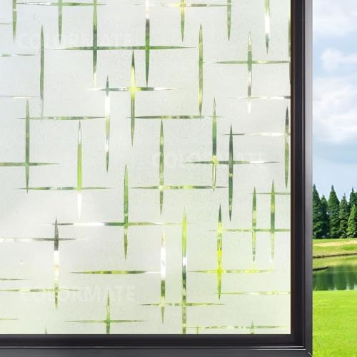 Image of COLORMATE Premium Vinyl Stained Frosted Window Glass Sticker (12x50 Inch) Self-Adhesive Film Tint Wallpaper Opaque Sheet for Glass Privacy Cover Window, Door, Office, Home| Anti-UV. Plus Minus